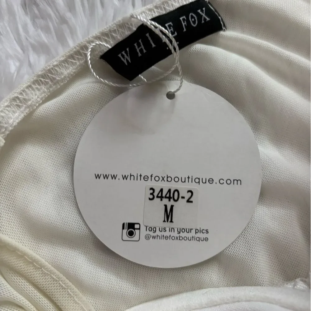 White Fox Boutique Bodysuit New Cream‎ Sheer Lace Sexy Womens Size Medium